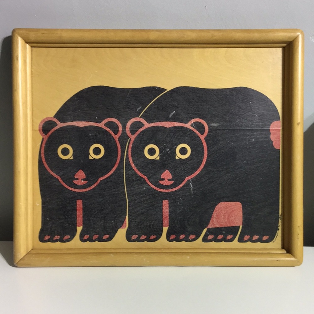 Wooden tray with bears
